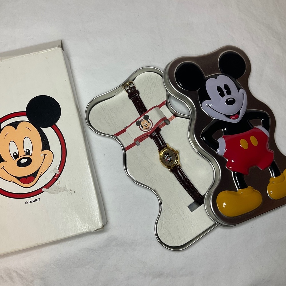 Vintage Minnie Mouse Watch w/ Mickey Mouse Tin